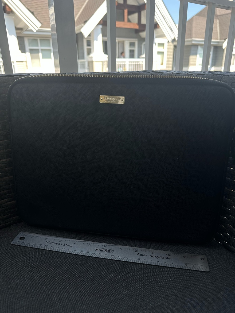 Kate Spade ♠️ Black Laptop Sleeve with Gold Logo Plate and cute inner pink
